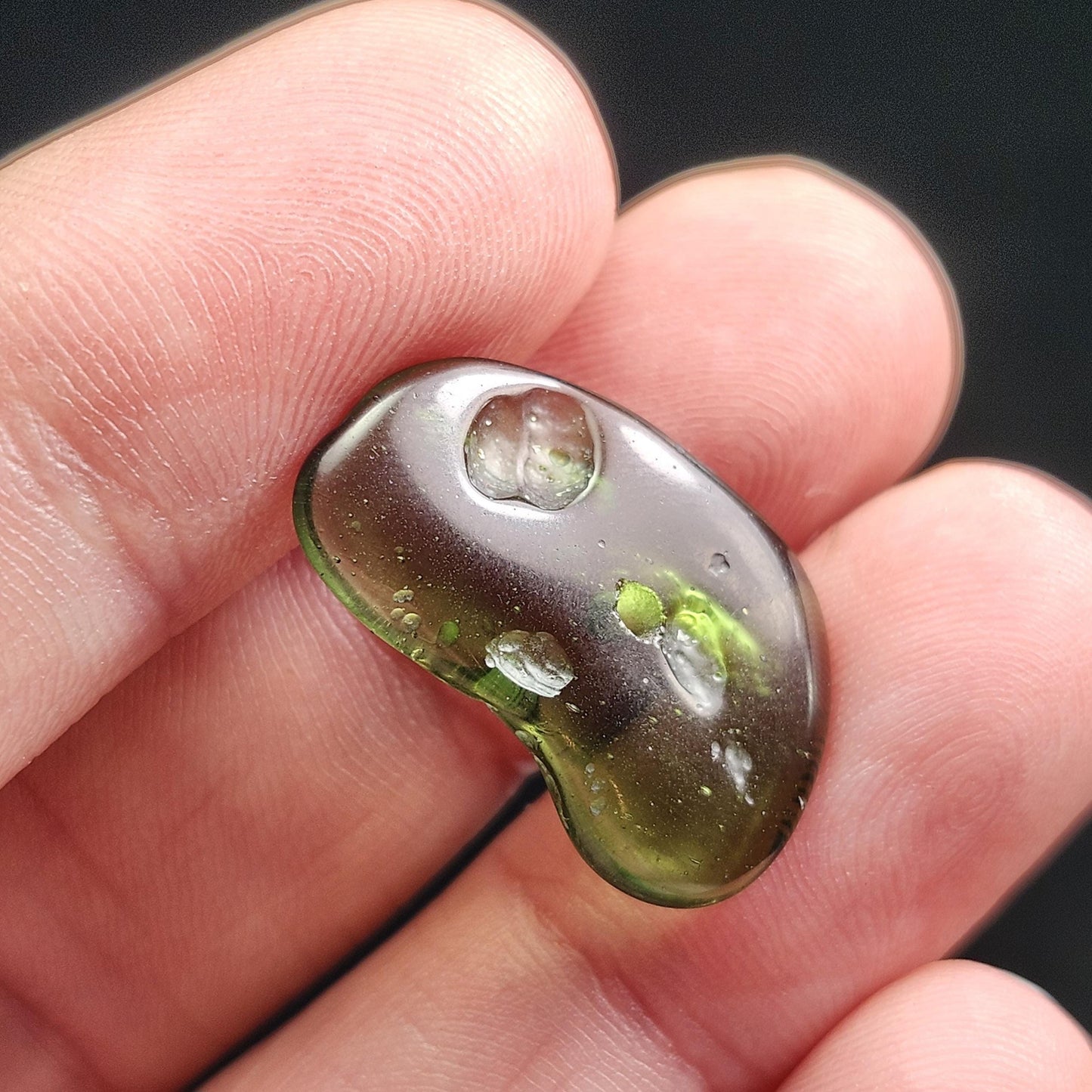 Polished Moldavite Bead: Authentic Czech Tektite Crystal (1.6g, 21mm x 13mm x 3mm)
