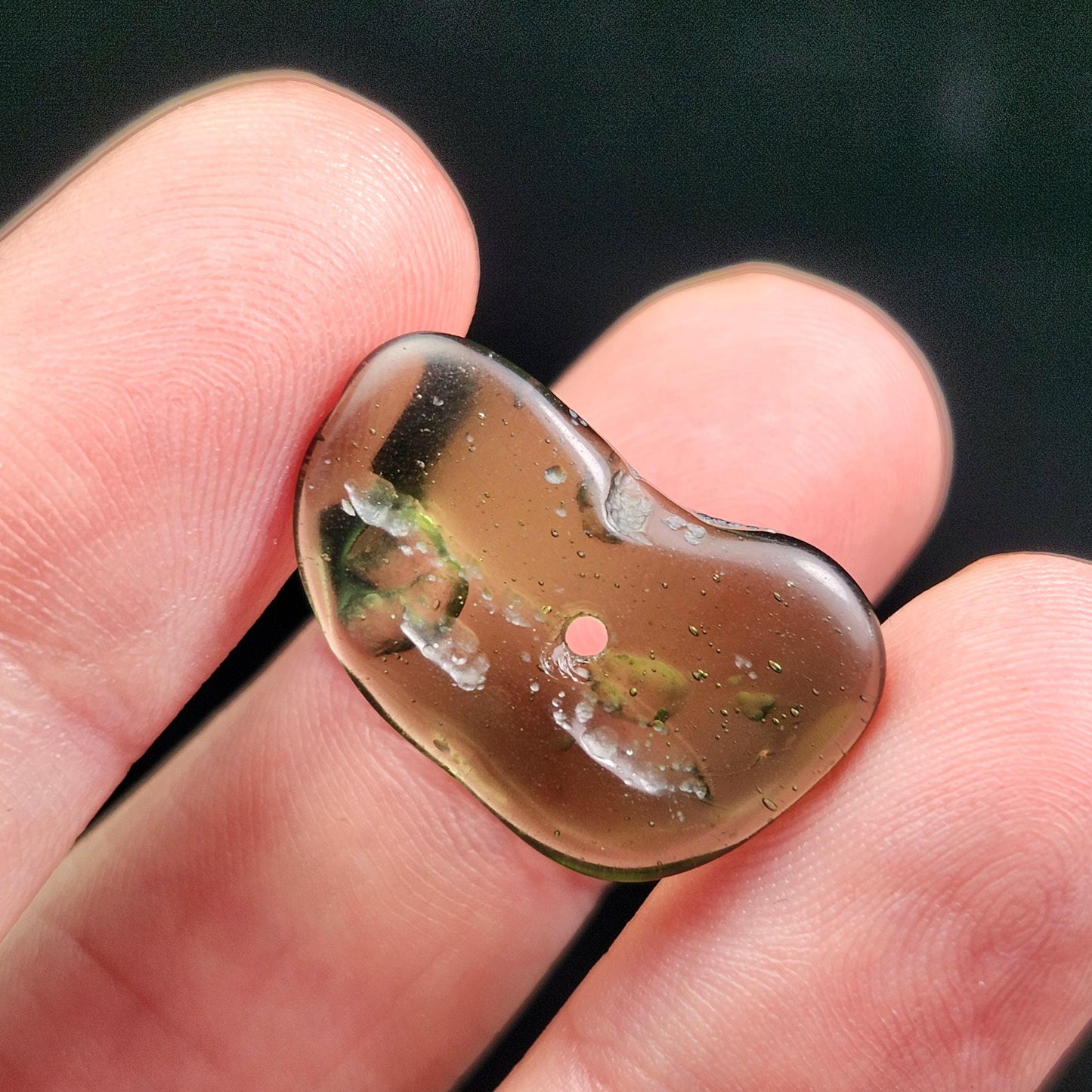 Polished Moldavite Bead: Authentic Czech Tektite Crystal (1.6g, 21mm x 13mm x 3mm)