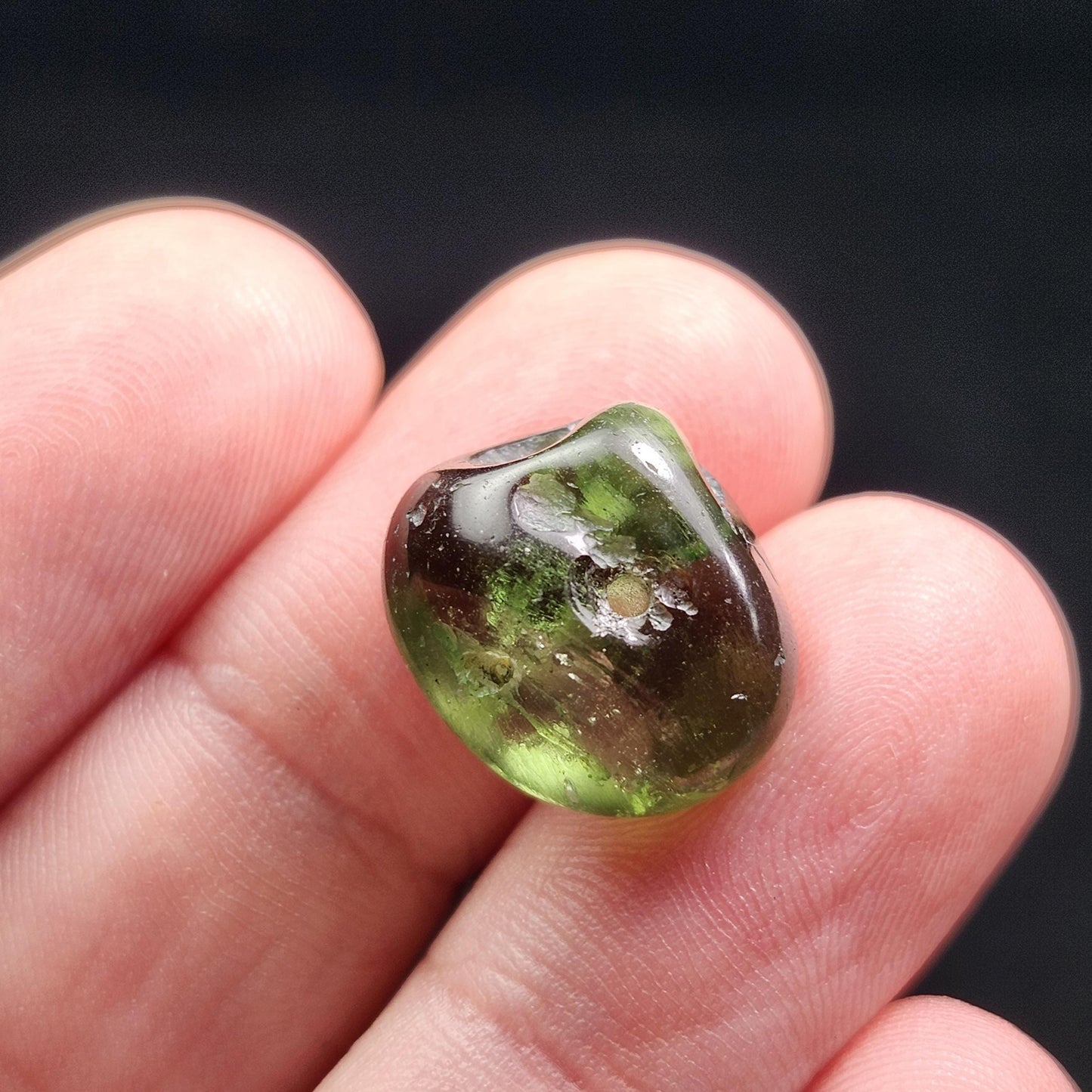 Polished Moldavite Bead: Authentic Czech Tektite Crystal (2.2g, 14x12mm)