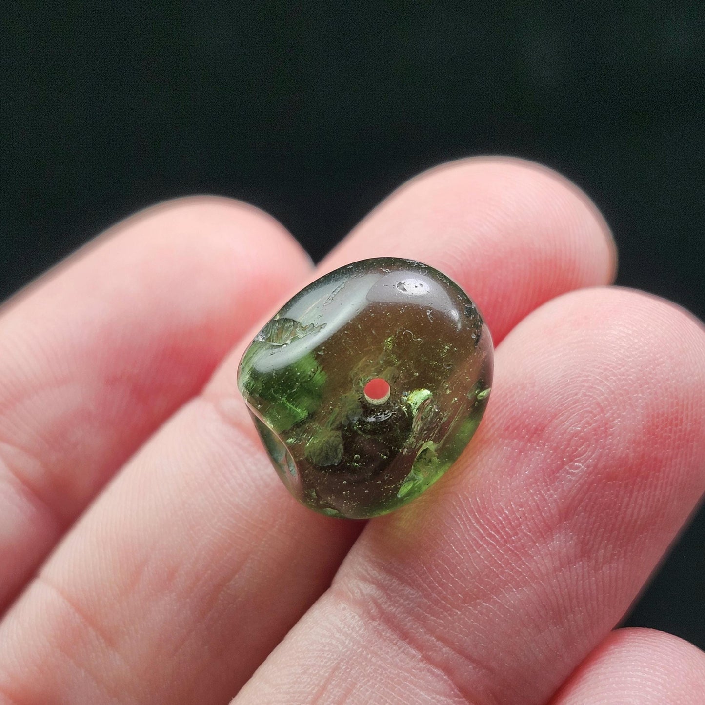 Polished Moldavite Bead: Authentic Czech Tektite Crystal (2.2g, 14x12mm)