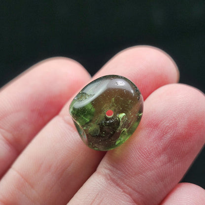 Polished Moldavite Bead: Authentic Czech Tektite Crystal (2.2g, 14x12mm)