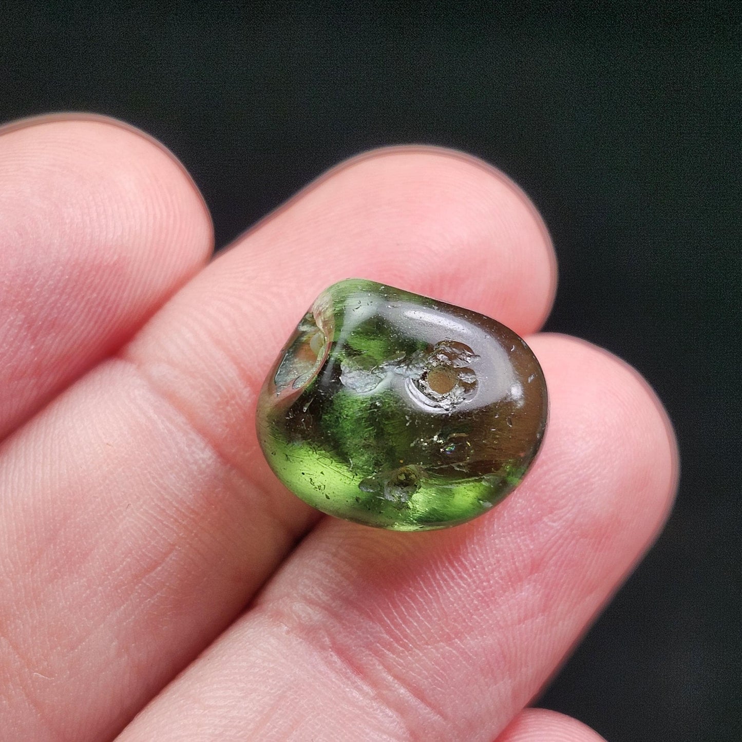 Polished Moldavite Bead: Authentic Czech Tektite Crystal (2.2g, 14x12mm)