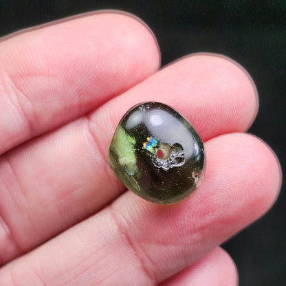 Polished Moldavite Bead: Authentic Czech Tektite Crystal (2.2g, 14x12mm)