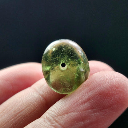 Polished Moldavite Bead: Authentic Czech Tektite Crystal (2.2g, 14x12mm)