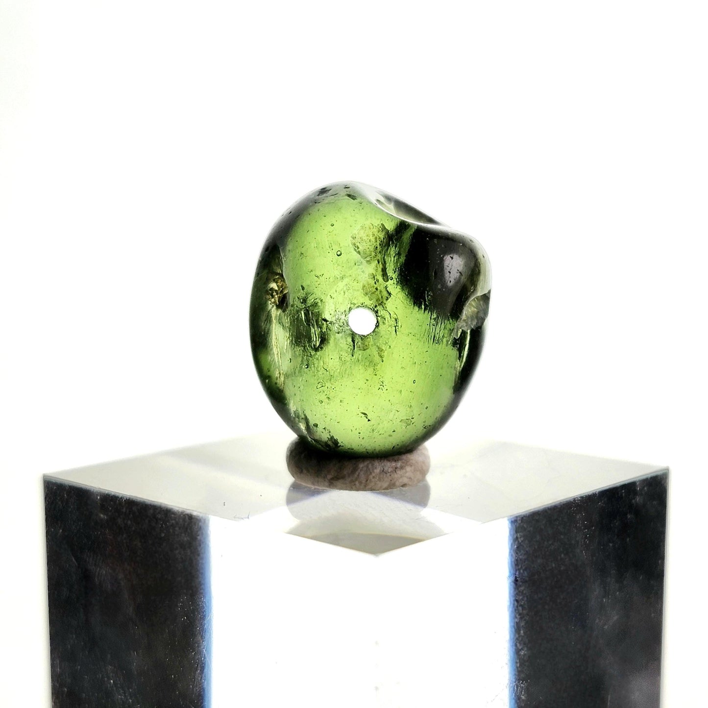 Polished Moldavite Bead: Authentic Czech Tektite Crystal (2.2g, 14x12mm)