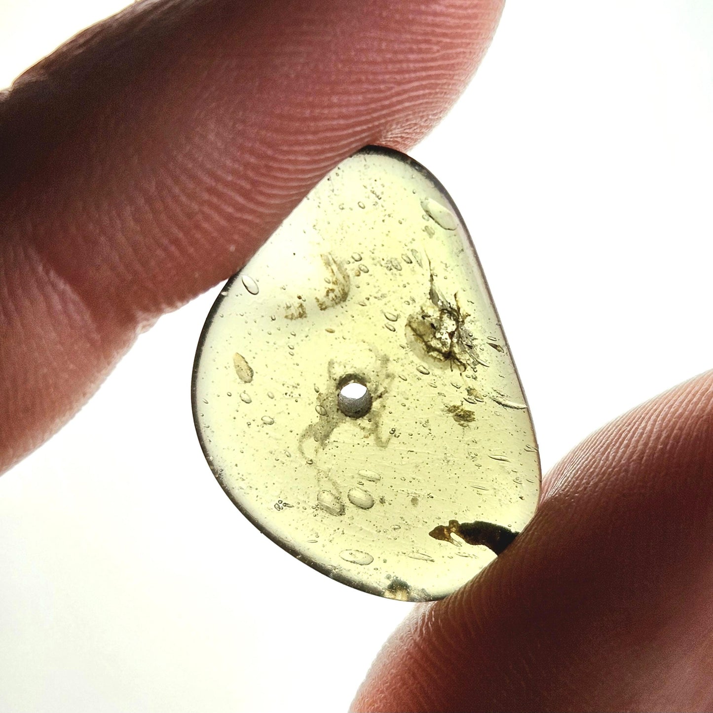 Polished Moldavite Bead: Authentic Czech Tektite Crystal (1.7g, 20mm x 14mm x 3mm)