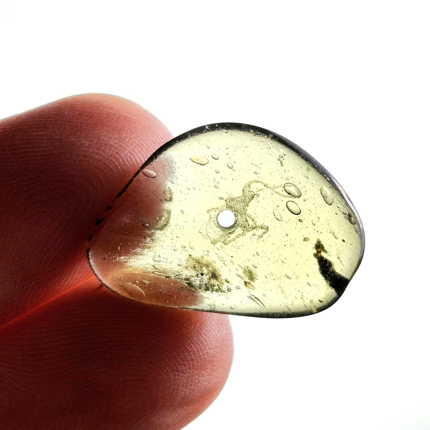 Polished Moldavite Bead: Authentic Czech Tektite Crystal (1.7g, 20mm x 14mm x 3mm)