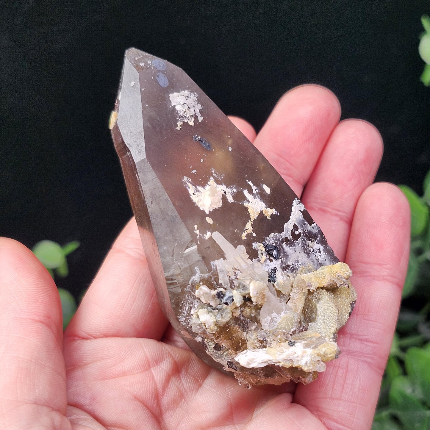 Hyalite Opal on Smoky Quartz Crystal 129.9g, Namibian Crystal Specimen