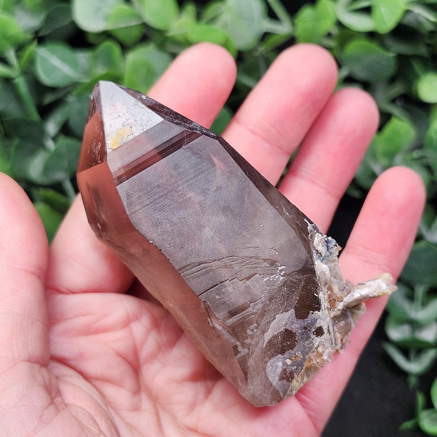 Hyalite Opal on Smoky Quartz Crystal 129.9g, Namibian Crystal Specimen