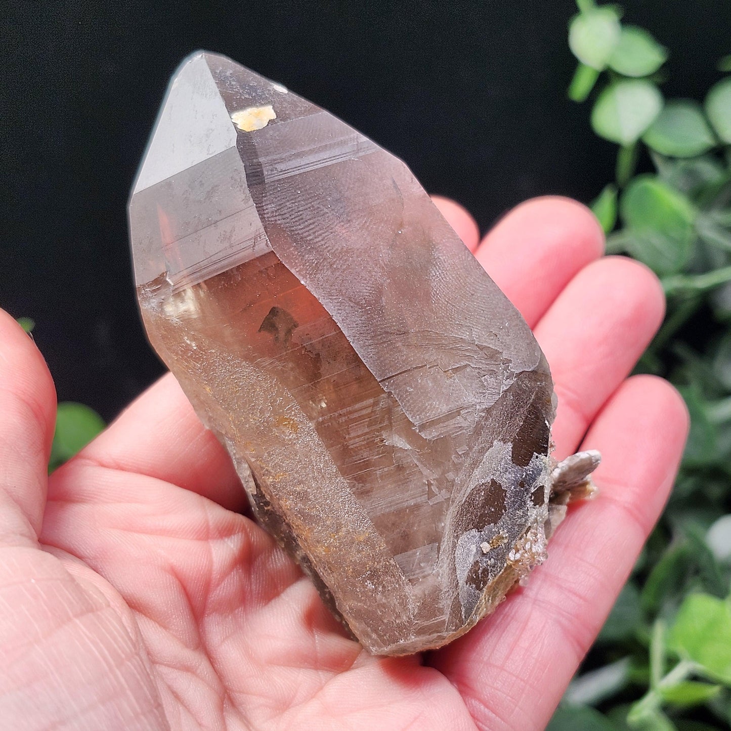 Hyalite Opal on Smoky Quartz Crystal 129.9g, Namibian Crystal Specimen