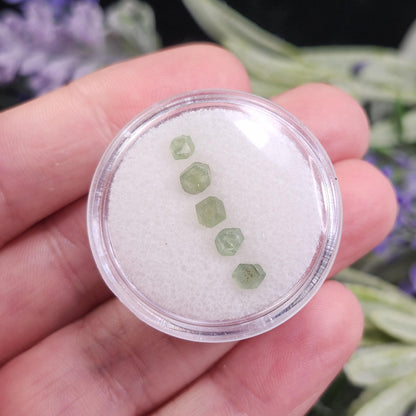 Green Demantoid Garnet Dodecahedron Crystals (Set of 5)