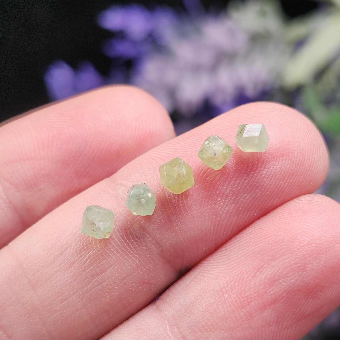 Green Demantoid Garnet Dodecahedron Crystals (Set of 5)