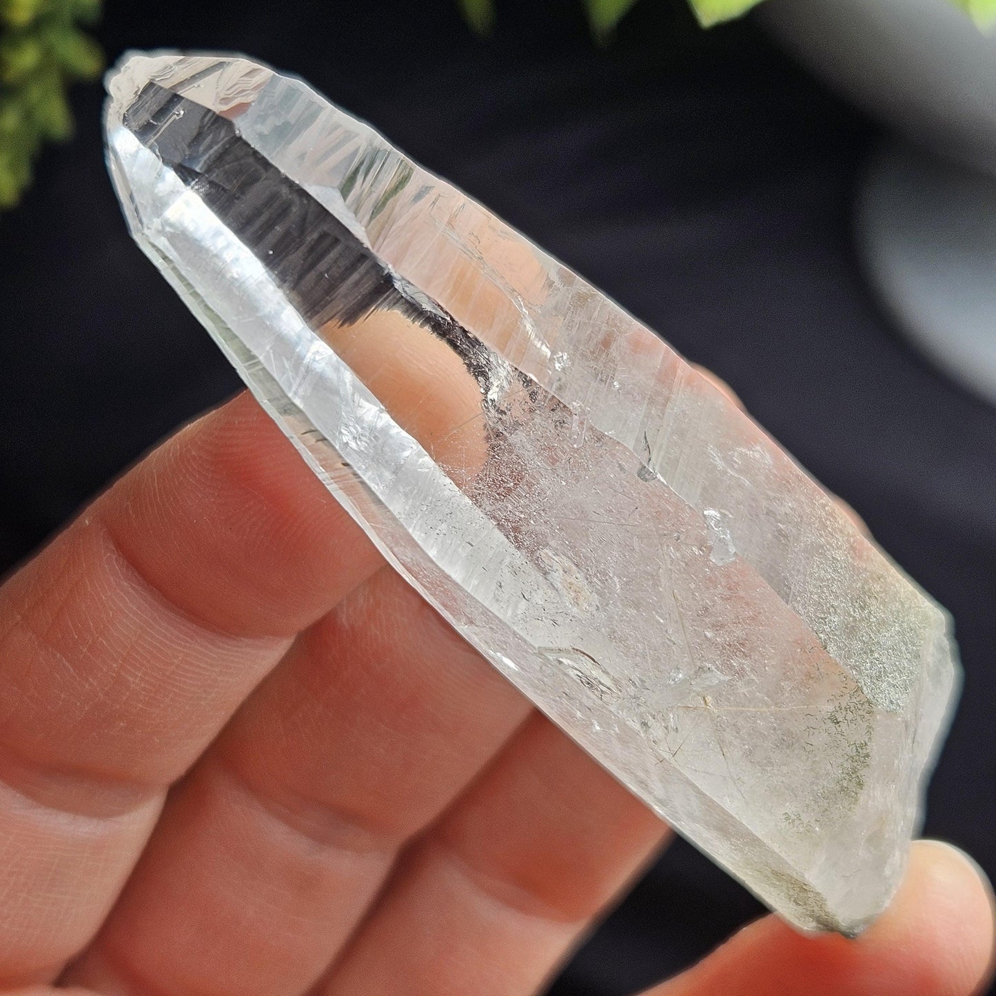 Ganesh Himal Quartz Crystal with Green Chlorite (70mm x20mm): Sacred Himalayan Crystal