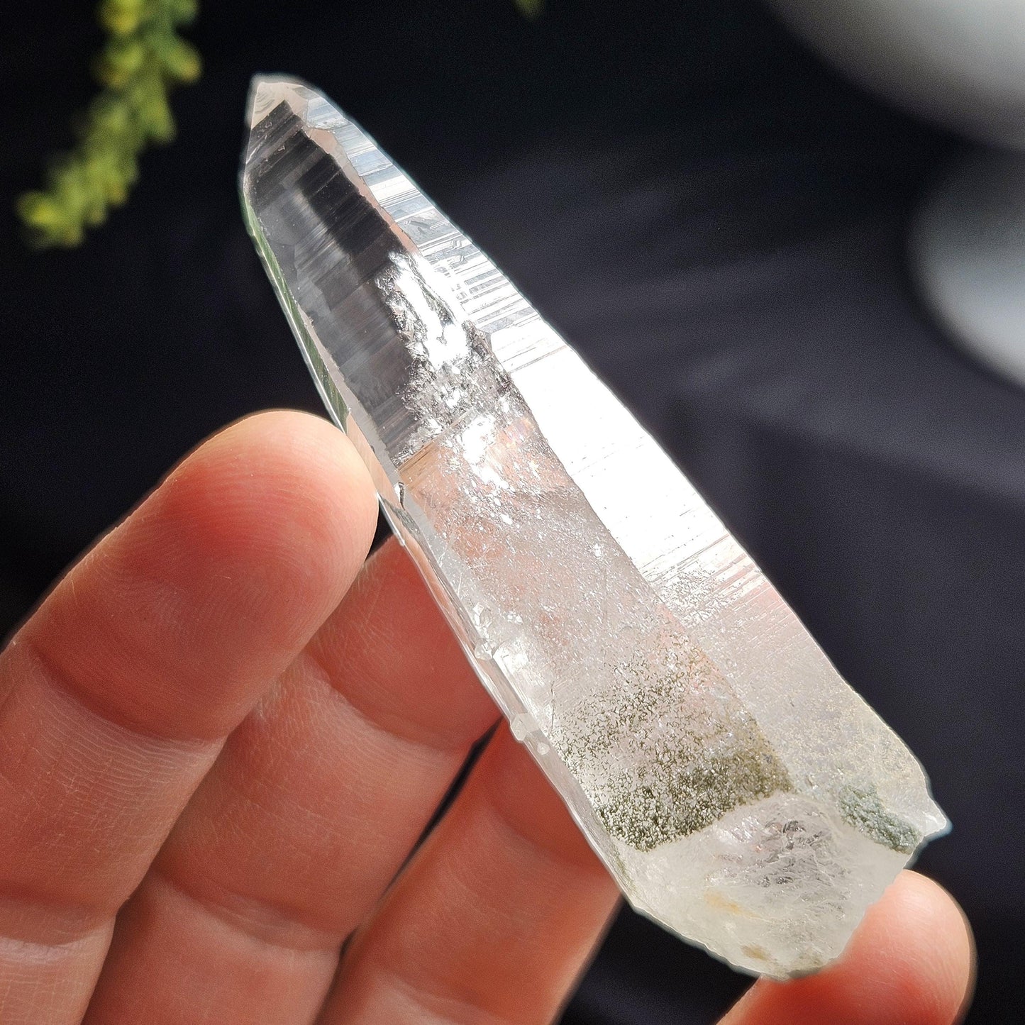 Ganesh Himal Quartz Crystal with Green Chlorite (70mm x20mm): Sacred Himalayan Crystal