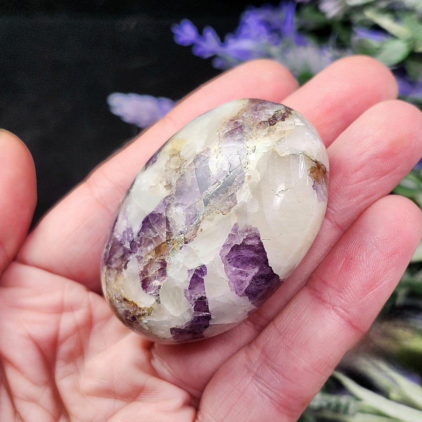 Purple Fluorite & Calcite Palm Stone
