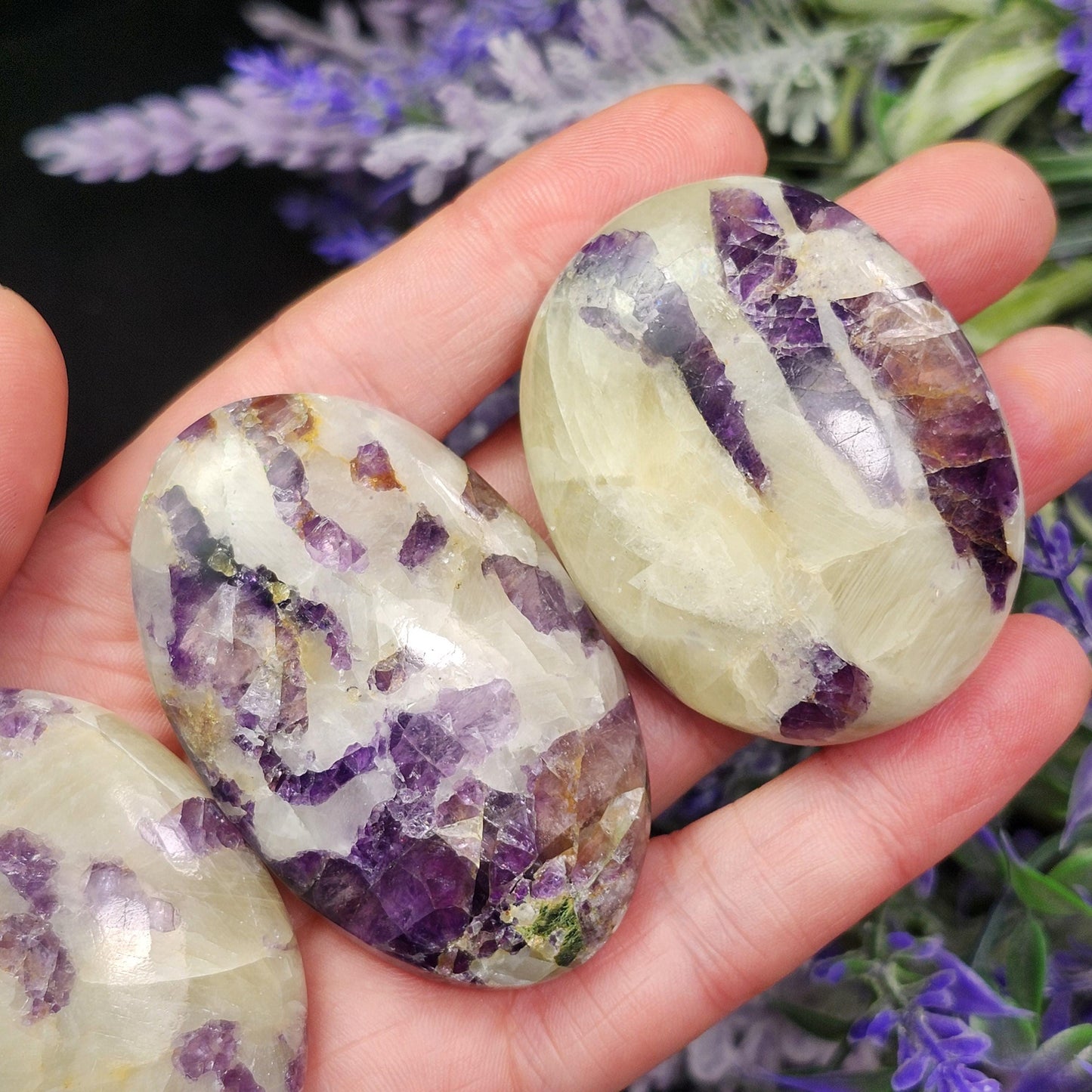 Purple Fluorite & Calcite Palm Stone