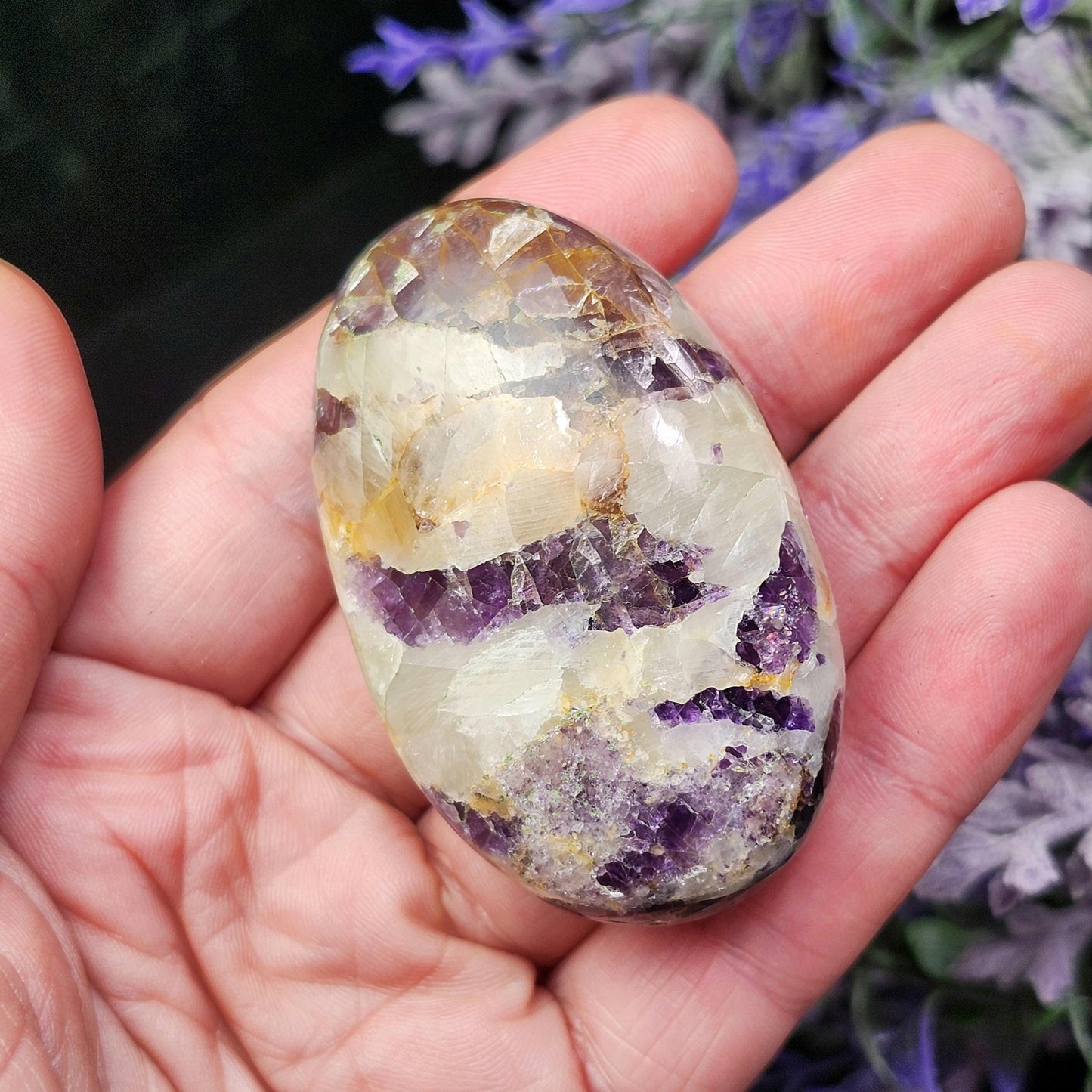 Purple Fluorite & Calcite Palm Stone