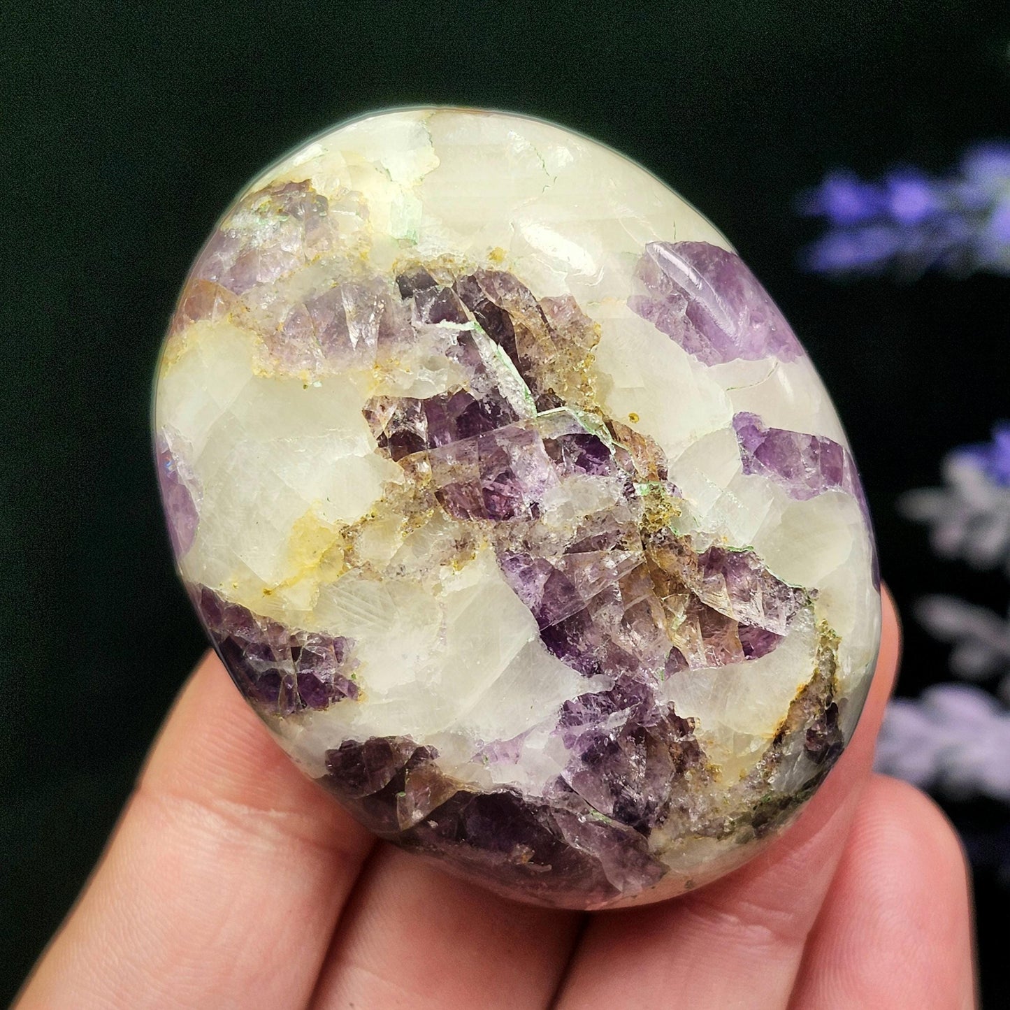 Purple Fluorite & Calcite Palm Stone