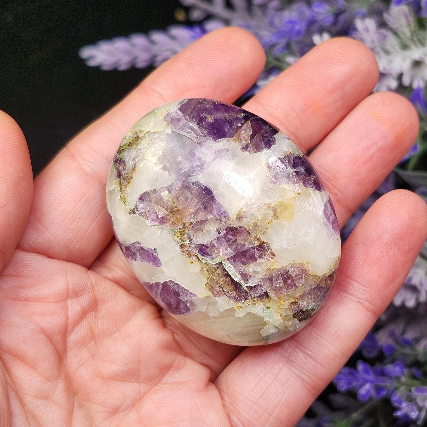 Purple Fluorite & Calcite Palm Stone