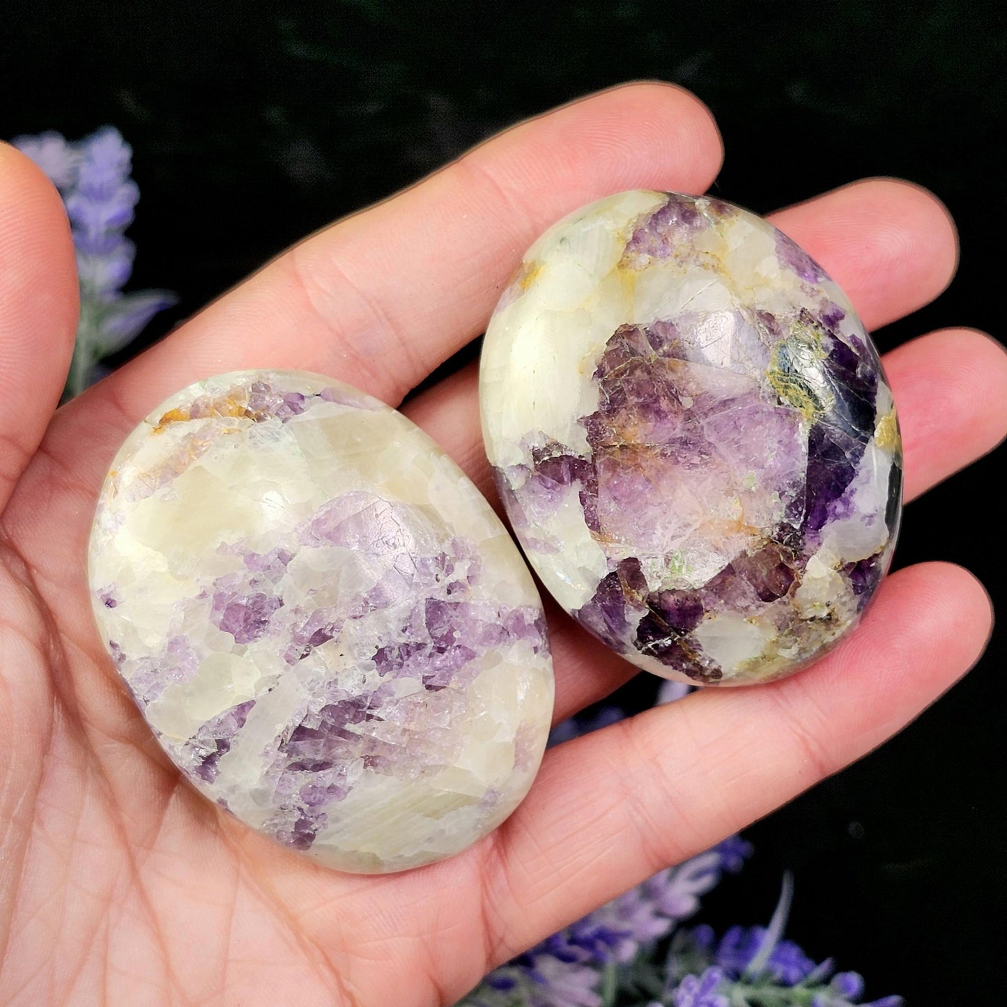 Purple Fluorite & Calcite Palm Stone