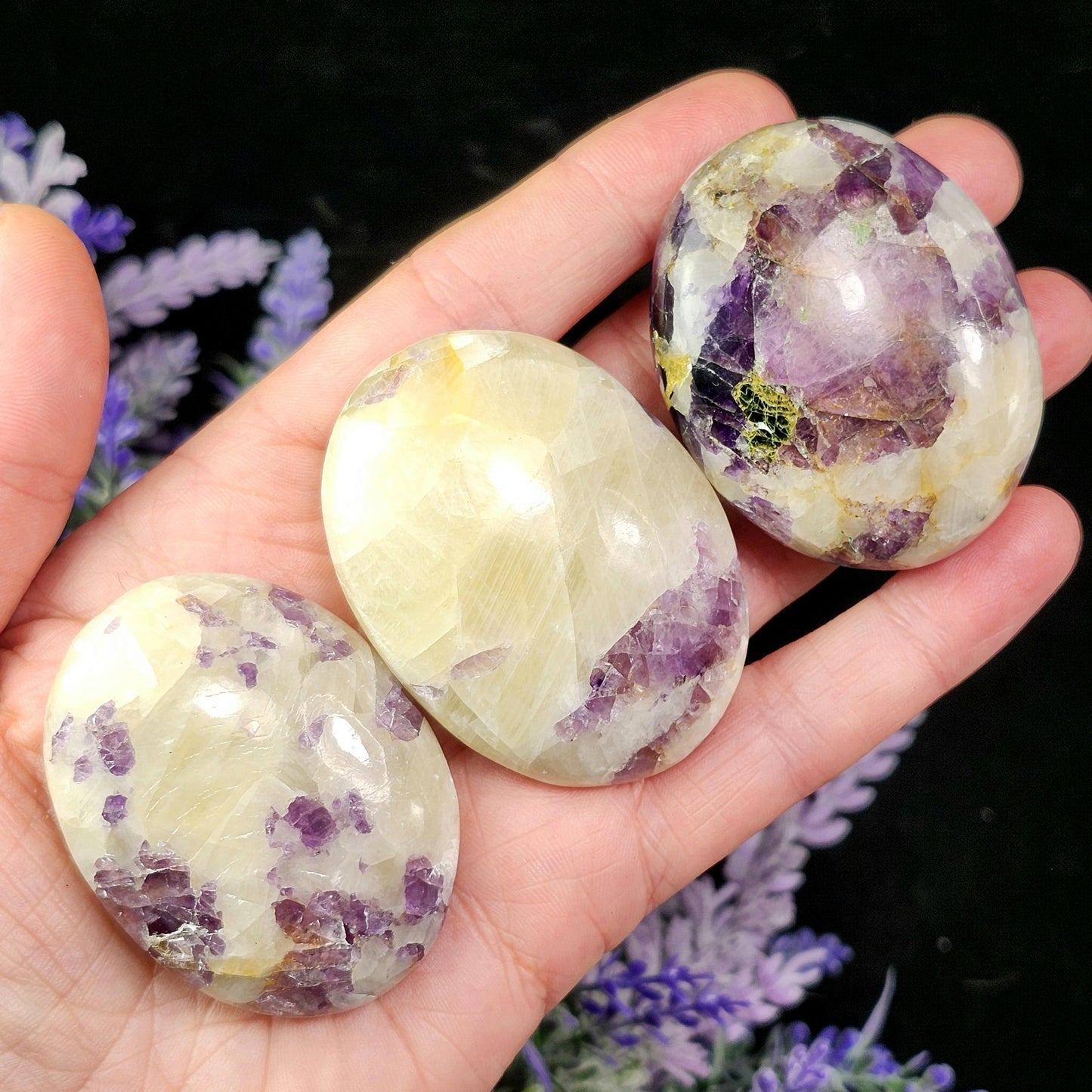 Purple Fluorite & Calcite Palm Stone