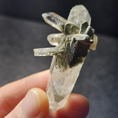Ganesh Himal Manifestation Nepalese Quartz Crystal with Green Chlorite (65mm x25mm):  Prasem Crystal