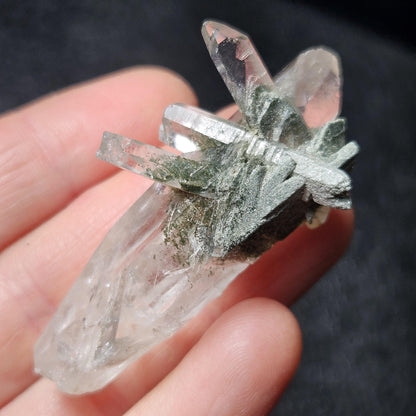 Ganesh Himal Manifestation Nepalese Quartz Crystal with Green Chlorite (65mm x25mm):  Prasem Crystal
