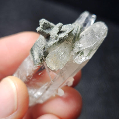 Ganesh Himal Manifestation Nepalese Quartz Crystal with Green Chlorite (65mm x25mm):  Prasem Crystal