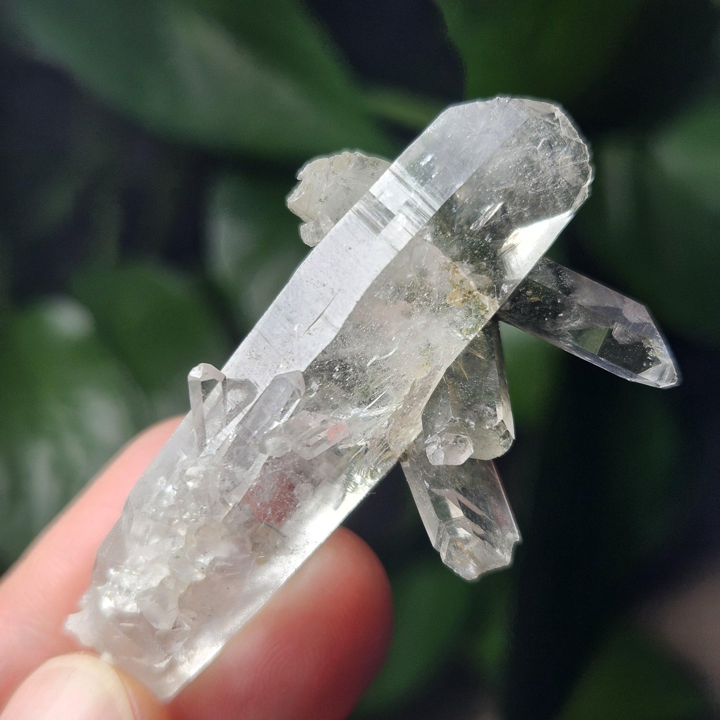 Ganesh Himal Manifestation Nepalese Quartz Crystal with Green Chlorite (65mm x25mm):  Prasem Crystal