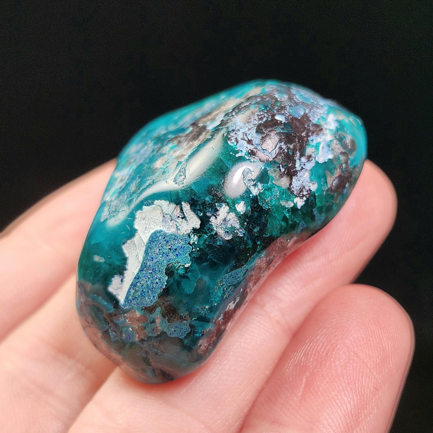 Polished Dioptase & Shattuckite in Quartz Crystal 43.13g, Congo Dioptase Specimen