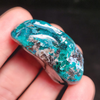 Polished Dioptase & Shattuckite in Quartz Crystal 43.13g, Congo Dioptase Specimen