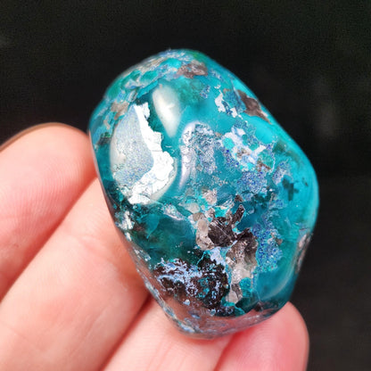 Polished Dioptase & Shattuckite in Quartz Crystal 43.13g, Congo Dioptase Specimen