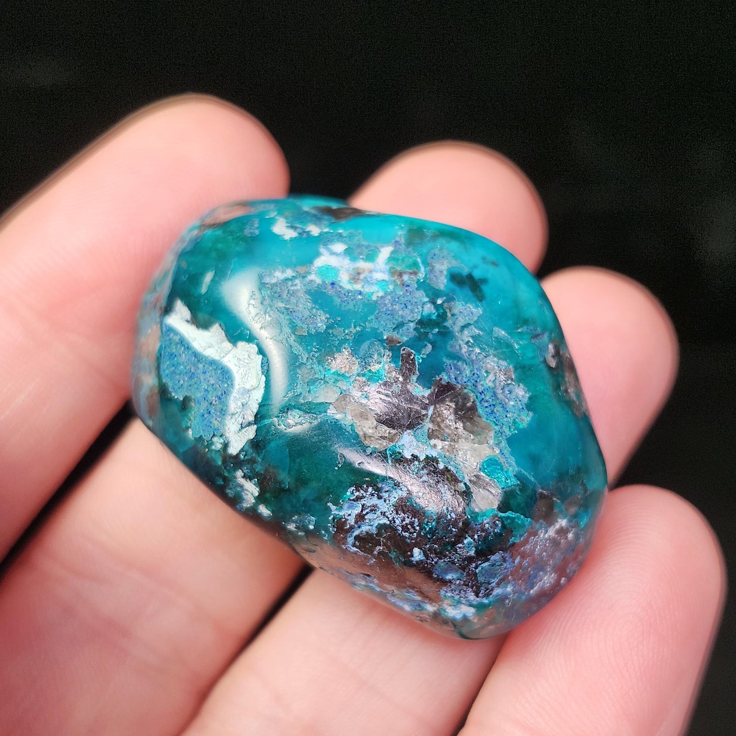 Polished Dioptase & Shattuckite in Quartz Crystal 43.13g, Congo Dioptase Specimen