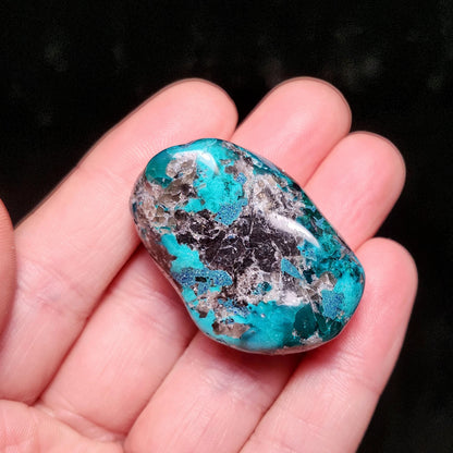 Polished Dioptase & Shattuckite in Quartz Crystal 43.13g, Congo Dioptase Specimen