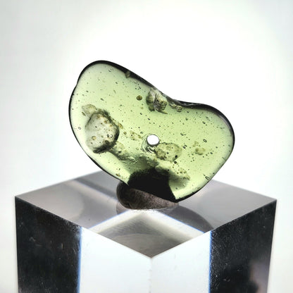 Polished Moldavite Bead: Authentic Czech Tektite Crystal (1.6g, 21mm x 13mm x 3mm)
