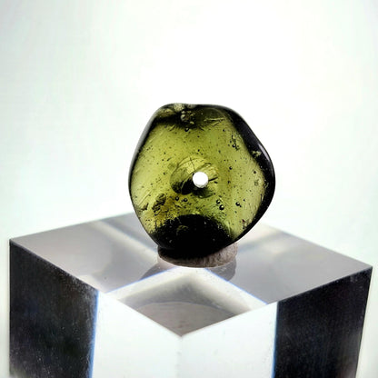 Polished Moldavite Bead: Authentic Czech Tektite Crystal (1.4g, 13mm x 13mm x 4mm)