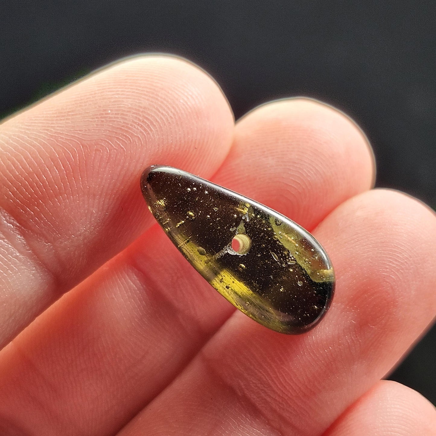 Polished Moldavite Bead: Authentic Czech Tektite Crystal (1.8g, 20mm x 8mm x 7mm)