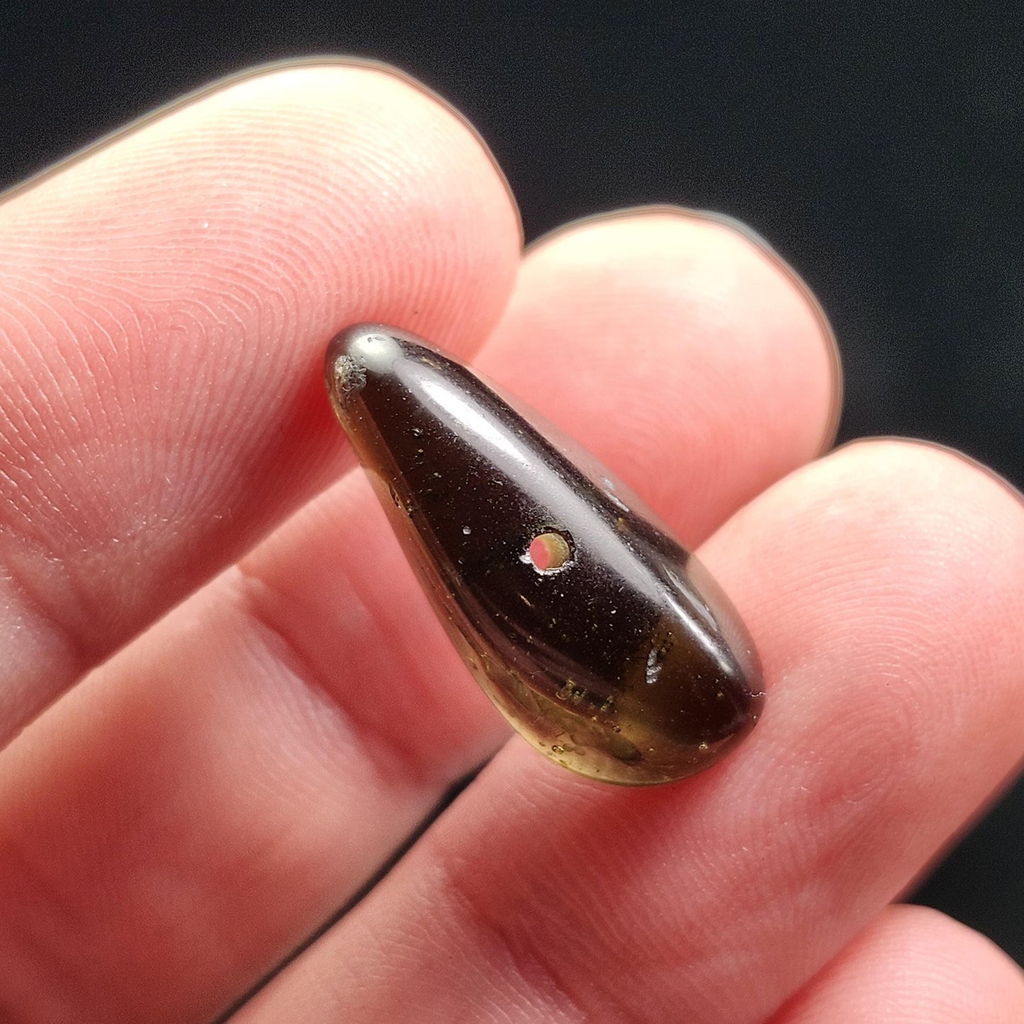Polished Moldavite Bead: Authentic Czech Tektite Crystal (1.8g, 20mm x 8mm x 7mm)