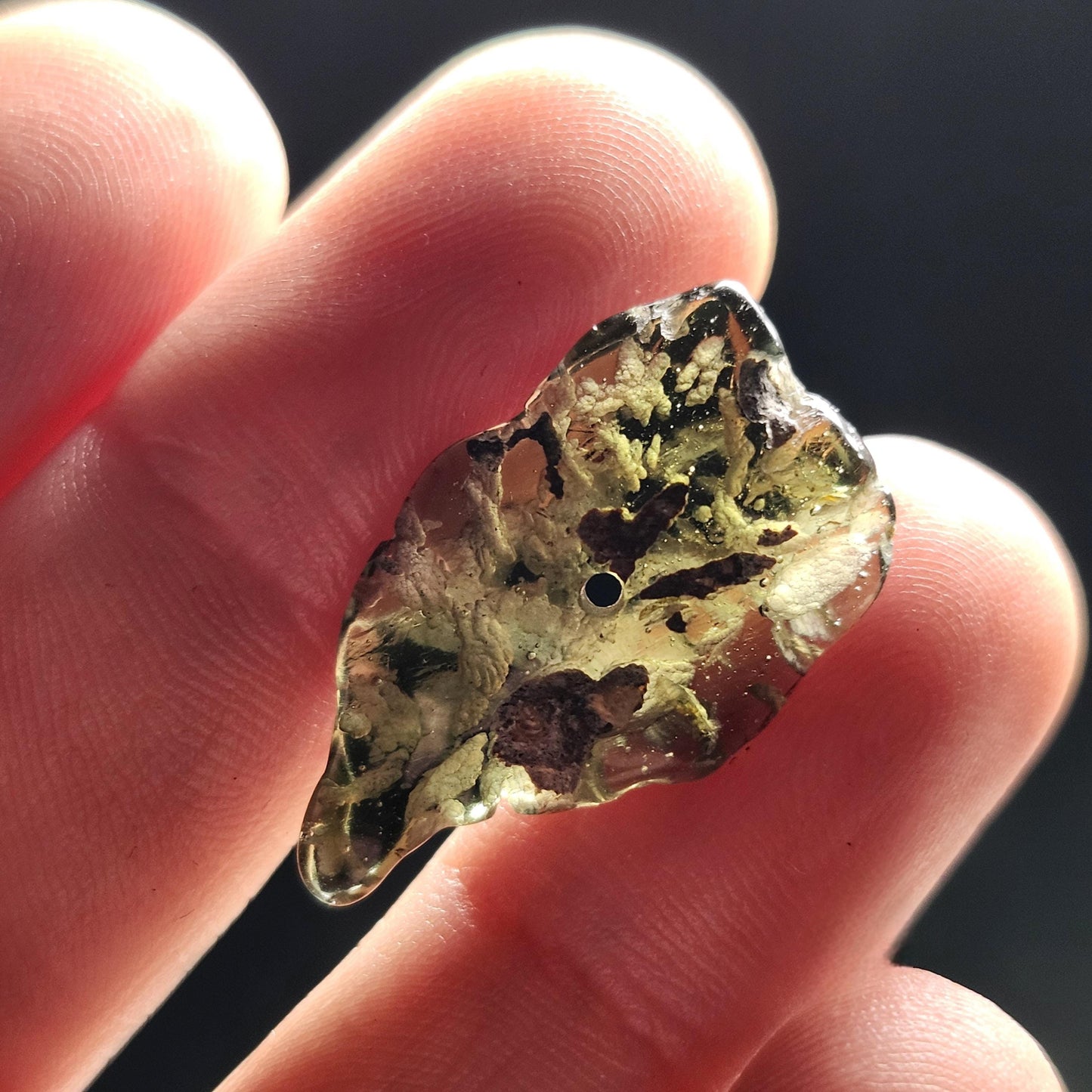 Polished Moldavite Bead: Authentic Czech Tektite Crystal (1.8g, 25mm x 15mm x 4mm)