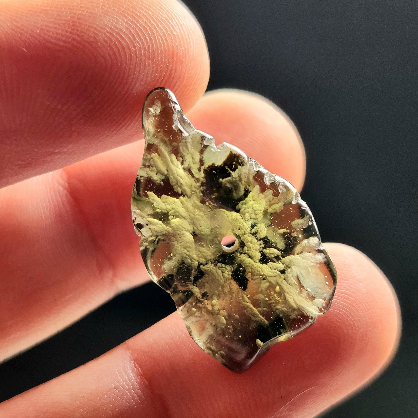 Polished Moldavite Bead: Authentic Czech Tektite Crystal (1.8g, 25mm x 15mm x 4mm)