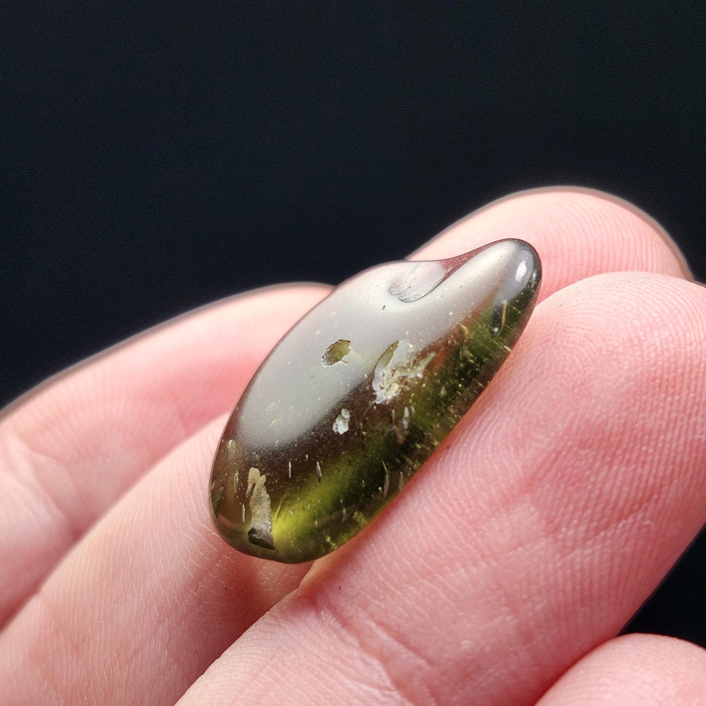 Polished Moldavite Bead: Authentic Czech Tektite Crystal (1.7g, 20mm x 14mm x 3mm)
