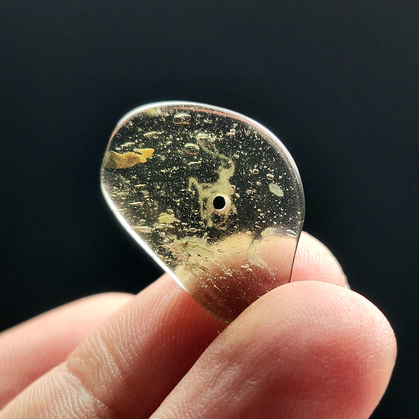 Polished Moldavite Bead: Authentic Czech Tektite Crystal (1.7g, 20mm x 14mm x 3mm)