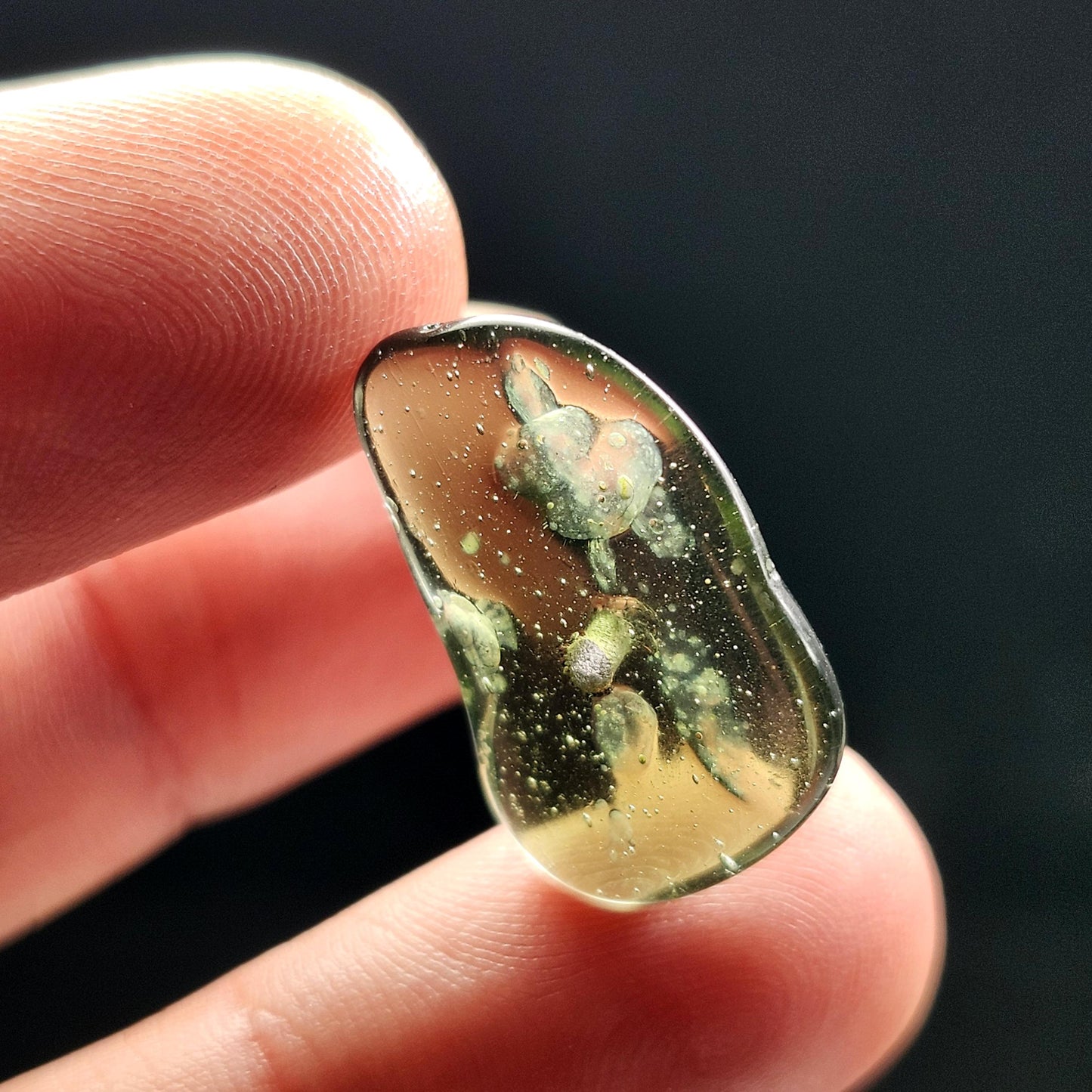 Polished Moldavite Bead: Authentic Czech Tektite Crystal (1.6g, 21mm x 13mm x 3mm)