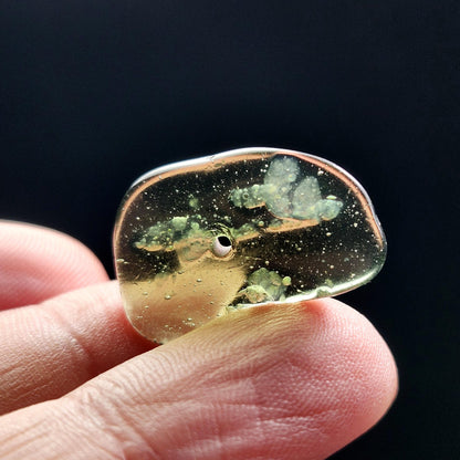 Polished Moldavite Bead: Authentic Czech Tektite Crystal (1.6g, 21mm x 13mm x 3mm)