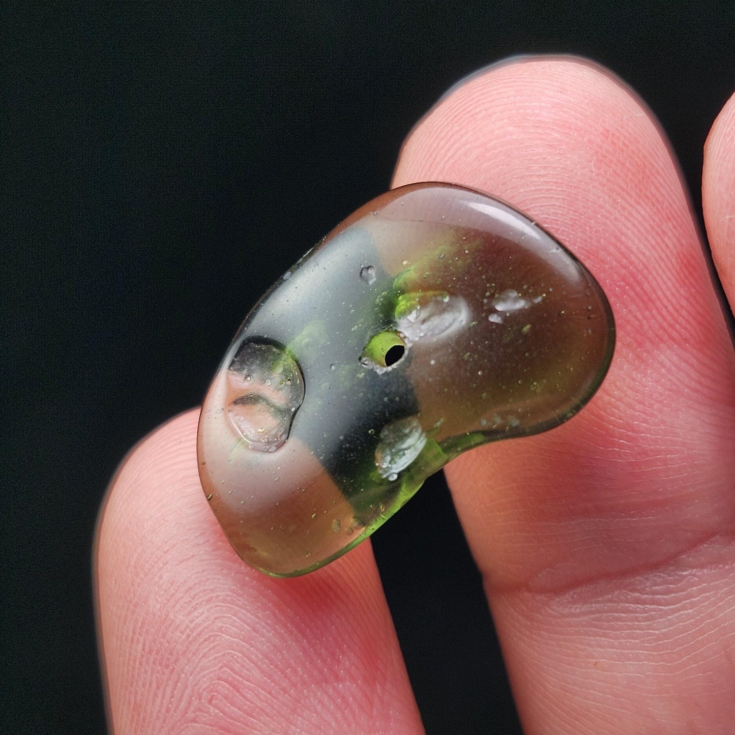 Polished Moldavite Bead: Authentic Czech Tektite Crystal (1.6g, 21mm x 13mm x 3mm)