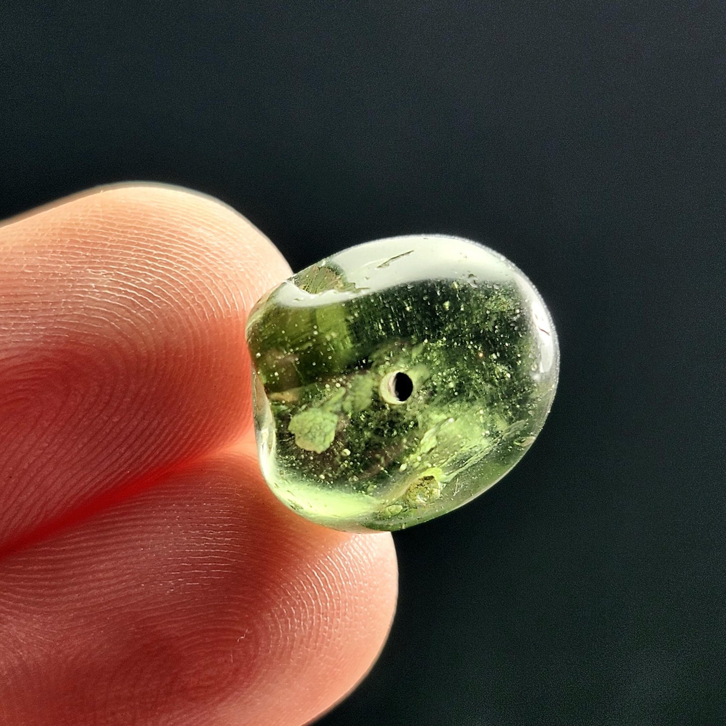 Polished Moldavite Bead: Authentic Czech Tektite Crystal (2.2g, 14x12mm)