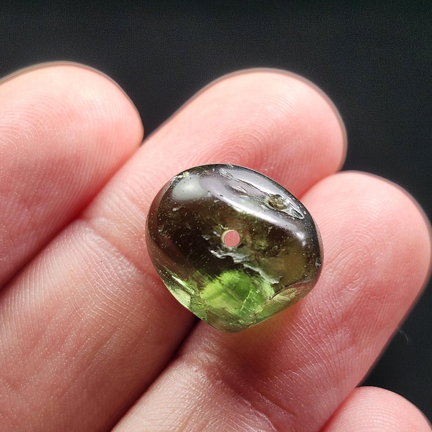 Polished Moldavite Bead: Authentic Czech Tektite Crystal (2.2g, 14x12mm)