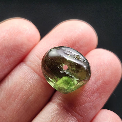 Polished Moldavite Bead: Authentic Czech Tektite Crystal (2.2g, 14x12mm)