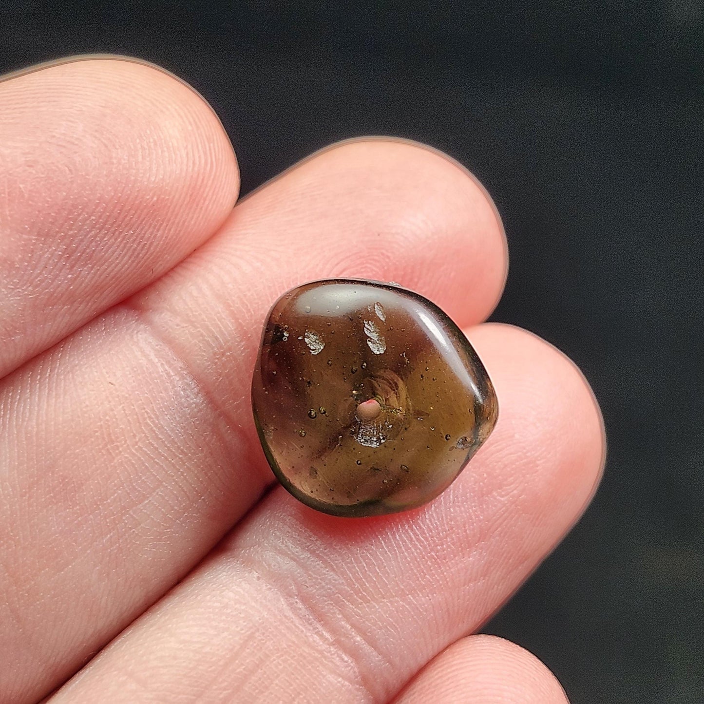 Polished Moldavite Bead: Authentic Czech Tektite Crystal (1.4g, 13mm x 13mm x 4mm)