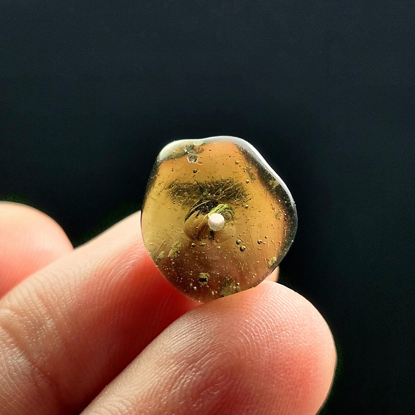 Polished Moldavite Bead: Authentic Czech Tektite Crystal (1.4g, 13mm x 13mm x 4mm)